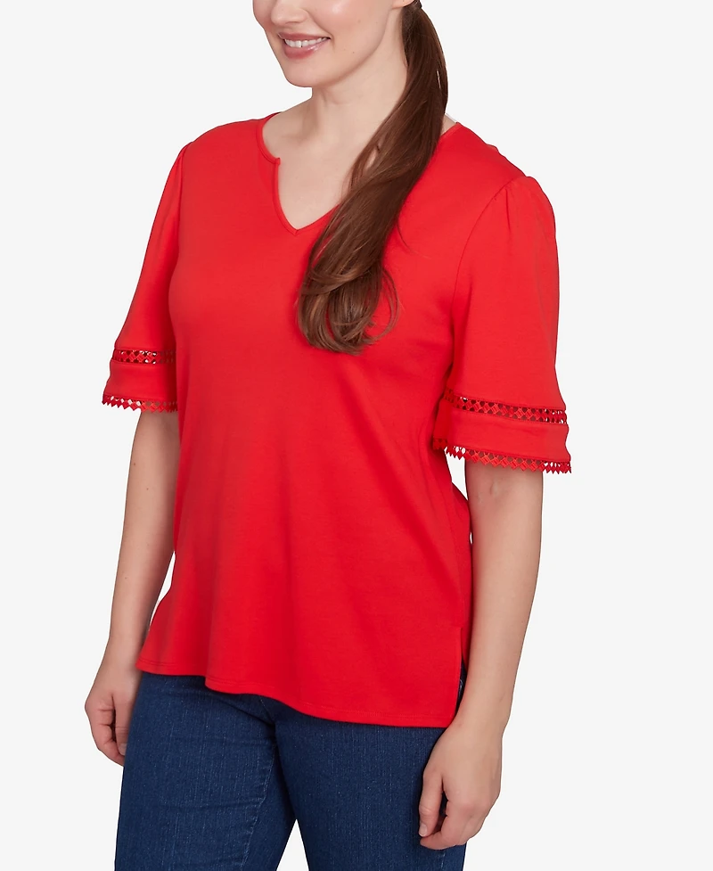 Ruby Rd. Plus Size Solid Diamond Stitch Short Sleeve Top