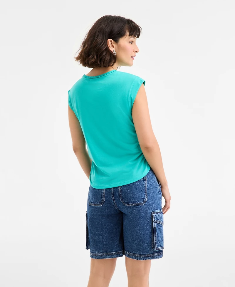 On 34th Women's Braided-Neck Crewneck T-Shirt, Exclusively at Macy's