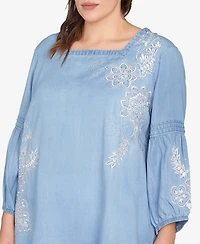 Ruby Rd. Plus Floral Embroidered Tencel Top