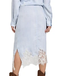 Guess Women's Lana Midi Lace-Trim Denim Skirt