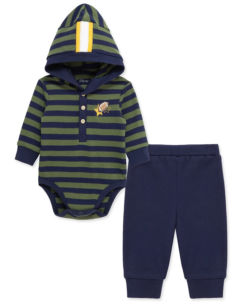 Little Me Baby Boys Cotton Hooded Football Bodysuit & Pants Set