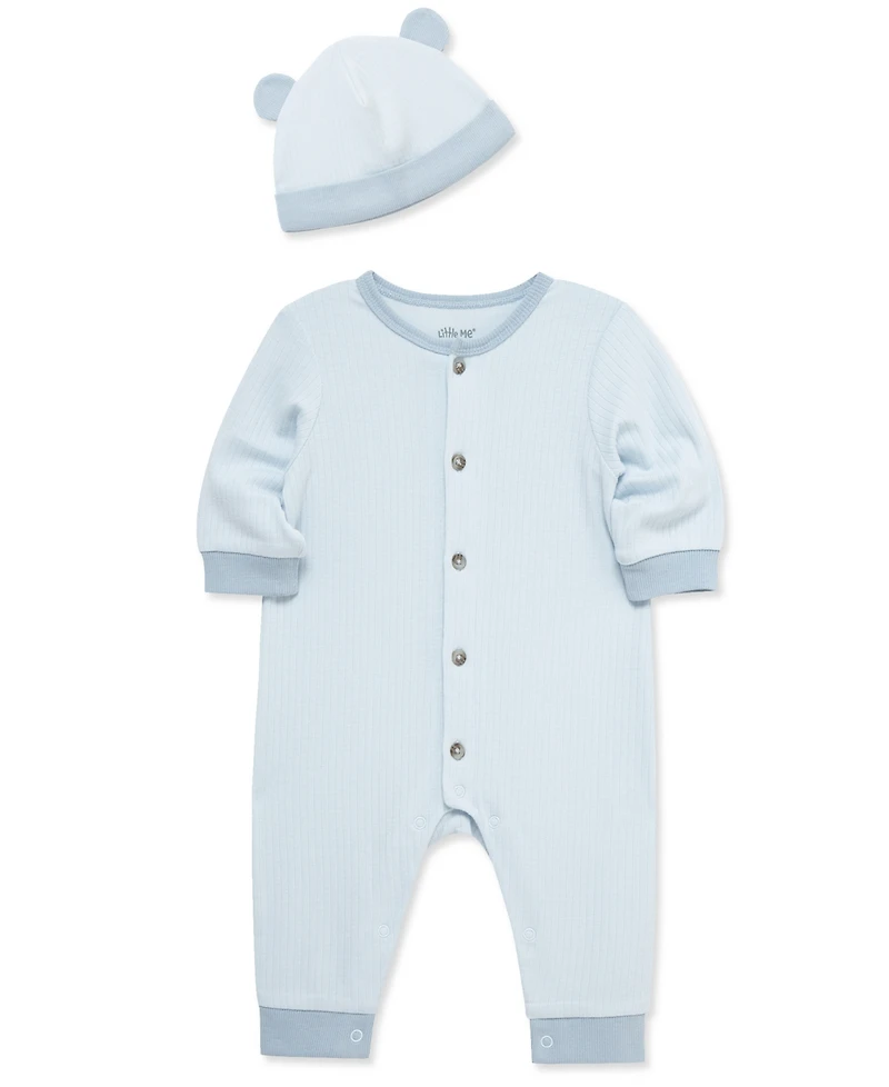 Little Me Baby Boys Button-Down Coverall & Hat Set