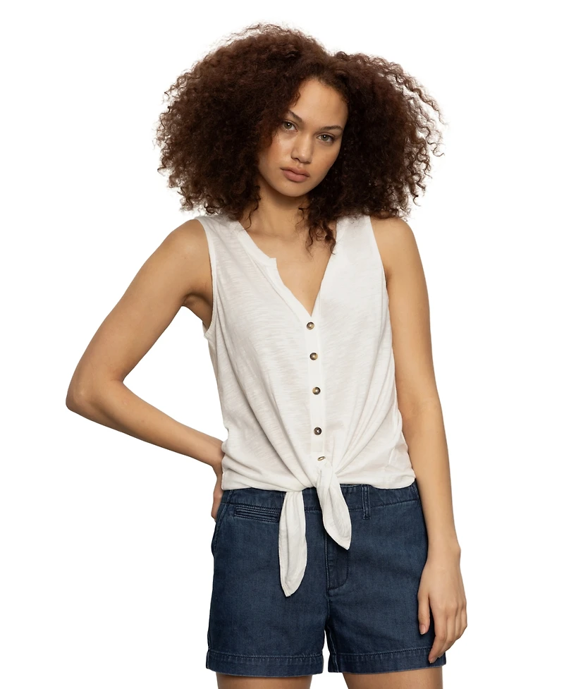 Sanctuary Women's Button-Up Tie-Front Sleeveless Top