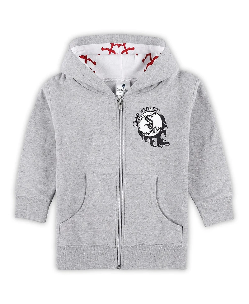 Soft as a Grape Toddler Heather Gray Chicago White Sox Baseball Full-Zip Hoodie Jacket