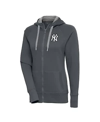 Antigua Women's Charcoal New York Yankees Brushed Metallic Victory Full-Zip Hoodie