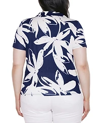 Belldini Plus Floral Button-Front Knit Top