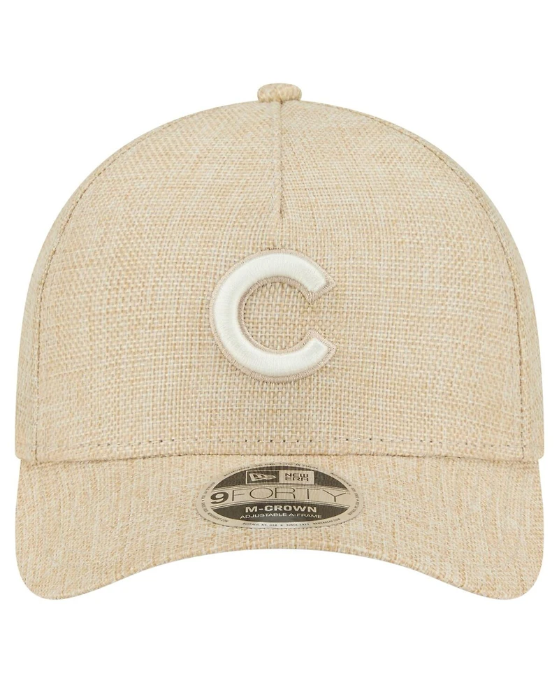New Era Men's Beige Chicago Cubs Cotton Weave M-Crown A-Frame 9FORTY Adjustable Hat