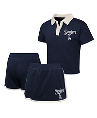 Outerstuff Big Girls 2-Piece Navy Los Angeles Dodgers Base Trainer Johnny Polo Shirt and Skort Set
