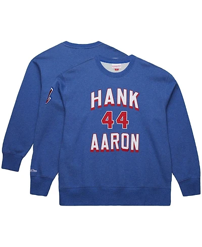 Mitchell & Ness Men's Hank Aaron Royal Atlanta Braves Legends Collection Vintage Logo Fleece Name Number Pullover Sweatshirt