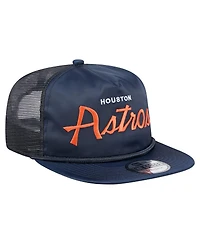 New Era Men's Navy Houston Astros Retro Satin Script Golfer Adjustable Hat