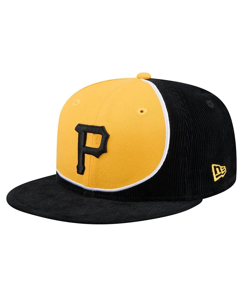 New Era Men's Black/Gold Pittsburgh Pirates Retro Split Corduroy Snapback Hat