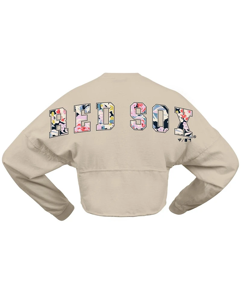Fanatics Women's Cream Boston Red Sox Floral Preppy Cropped Long Sleeve T-Shirt