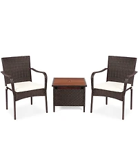 Gymax 3PCS Outdoor Patio Bistro Set Pe Rattan Conversation Set w/ Umbrella Hole