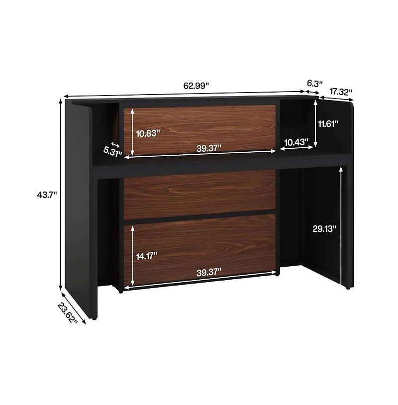 Tribesigns Reception Desk with Led Lights, 63 Inches Front Counter Desk for Checkout, Lobby, Salon, Retail, Modern Large Counter Table for Store Shop