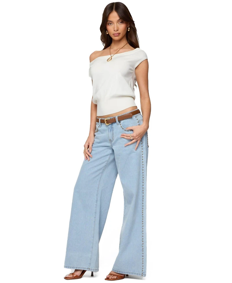 Edikted Women's Stassie Studded Low Rise Jeans