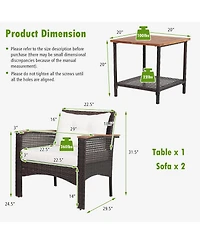 Gymax 3PCS Patio Conversation Furniture Set Pe Rattan Sofa Set W/Wood Top Table