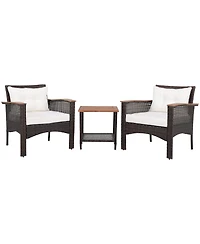 Gymax 3PCS Patio Conversation Furniture Set Pe Rattan Sofa Set W/Wood Top Table