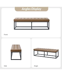 Amalia Mid-century Modern Bench with Button-tufted