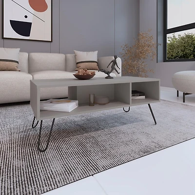 Selma Coffee Table with 4 Legs and 2 Shelves, Taupe