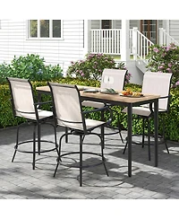 Gymax Outdoor Swivel Bar Stool Set of 4 w/Breathable Fabric and Heavy Duty Metal Frame