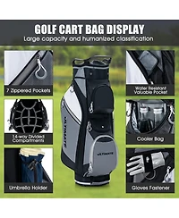 Gymax 10" 14-Way Golf Cart Stand Bag w/Cooler Bag Waterproof Valuable Pocket Rain Hood