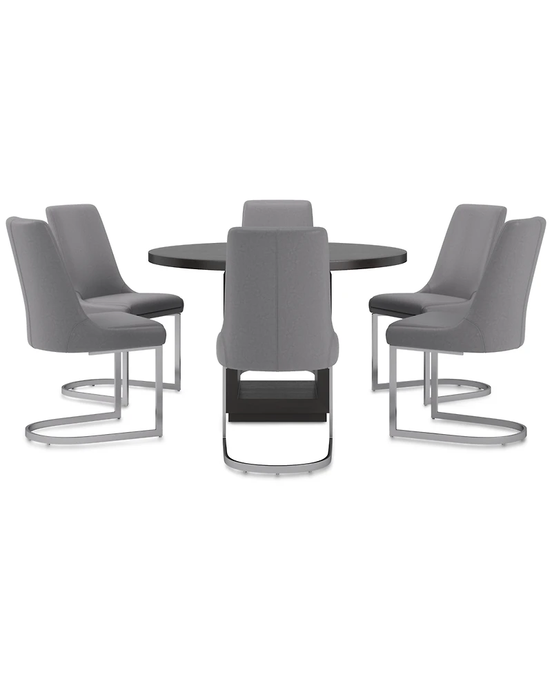 Tivie 7-Pc. Dining Set (Round Table & 6 Metal Chairs)