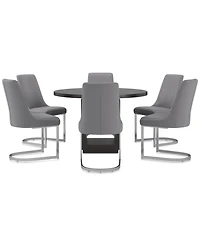 Tivie 7-Pc. Dining Set (Round Table & 6 Metal Chairs)