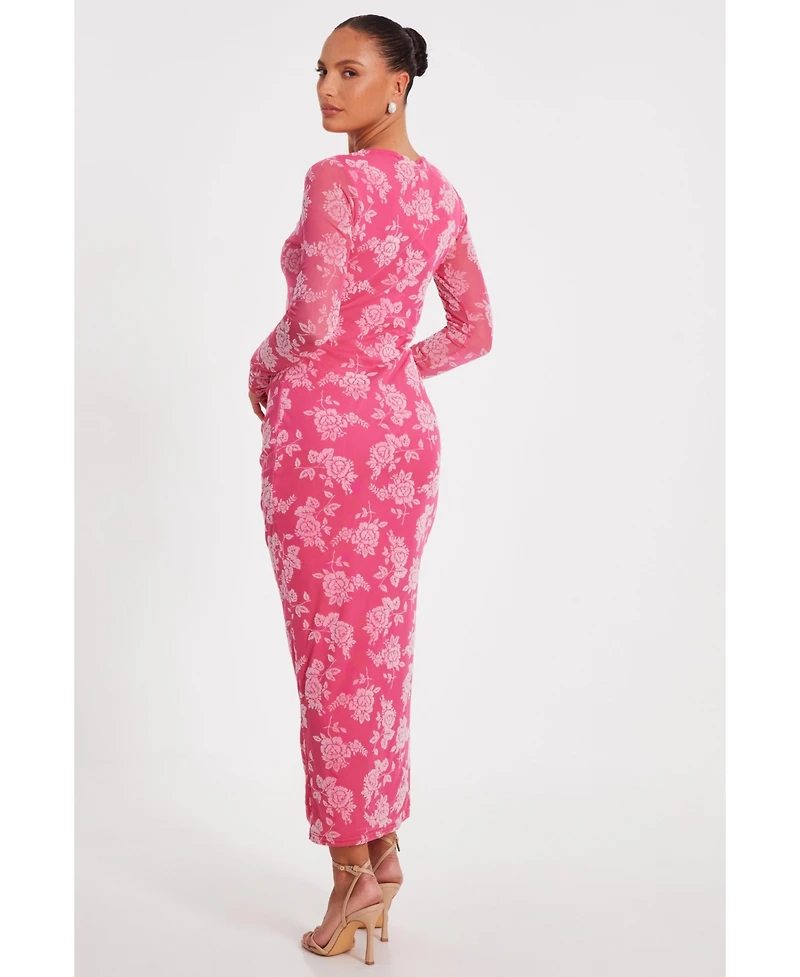 Quiz Women's Floral Flocked Mesh Maxi Dress