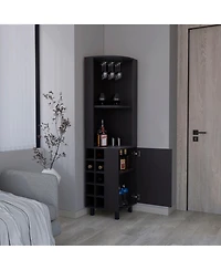 Morocco Corner Bar Single Door Cabinet Two Shelves, Ten Built-in Wine Rack, Interior Black