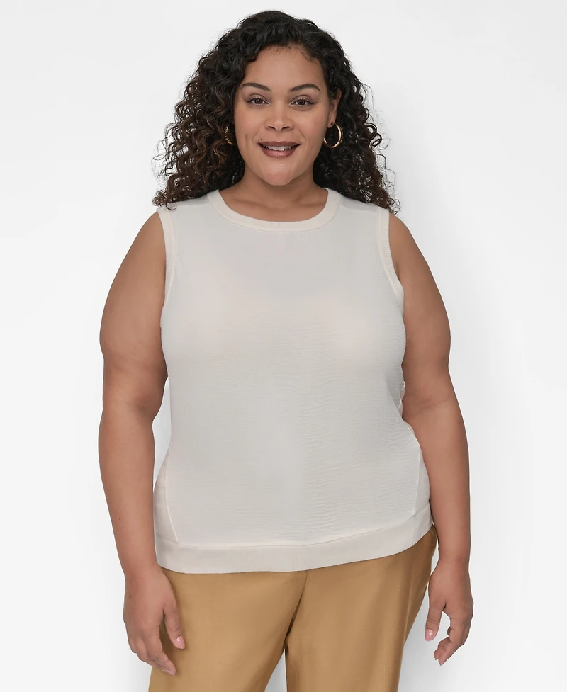 Dkny Plus Mix-Media Sleeveless Sweater Top