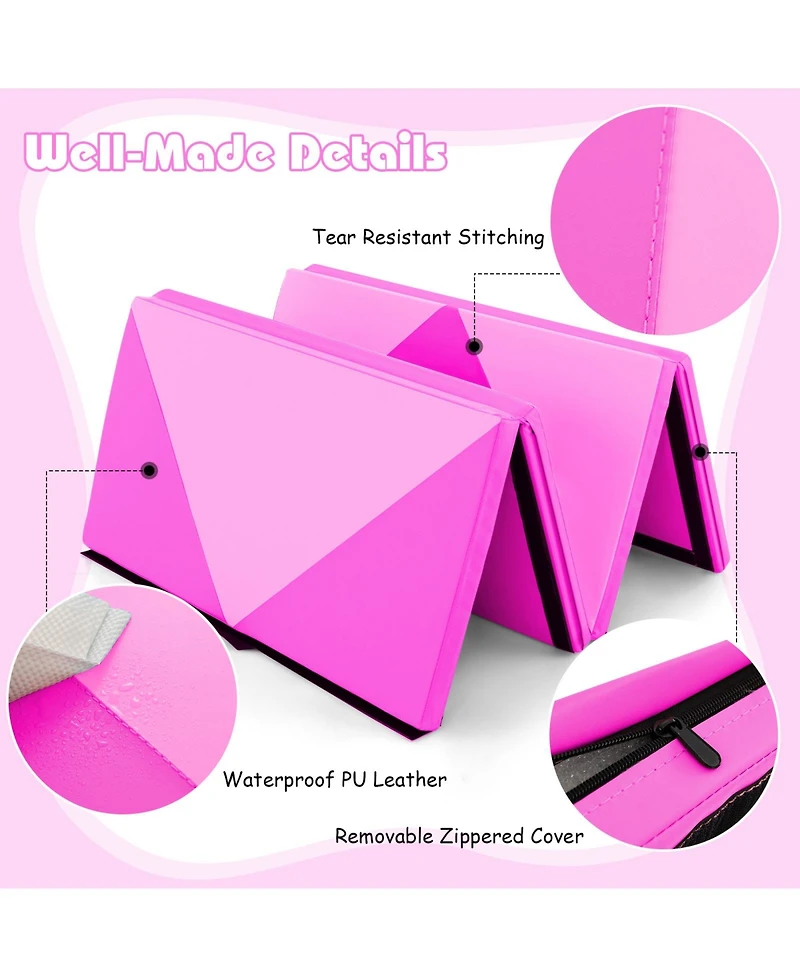 8 Feet Pu Leather Folding Gymnastics Mat with Hook and Loop Fasteners