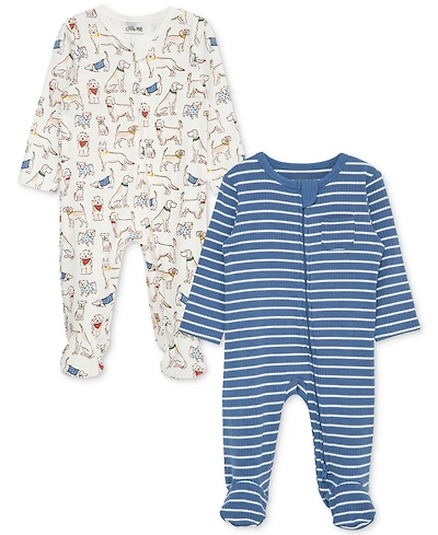 Little Me Baby Boys Pup Parade Footed Coveralls, 2 Pack