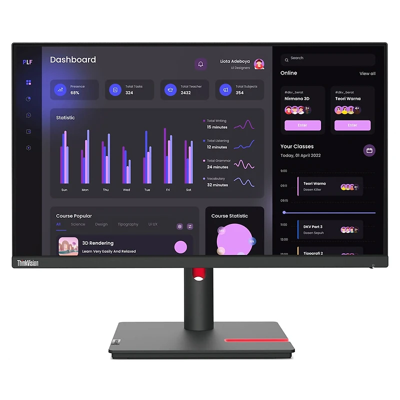 Lenovo ThinkVision T24i-30 23.8" 16:9 Full Hd Ips Wled Lcd Monitor, Raven Black