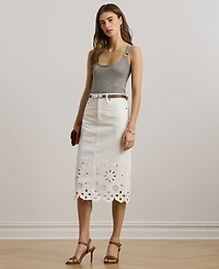 Lauren Ralph Lauren Petite Eyelet Denim Midi Skirt