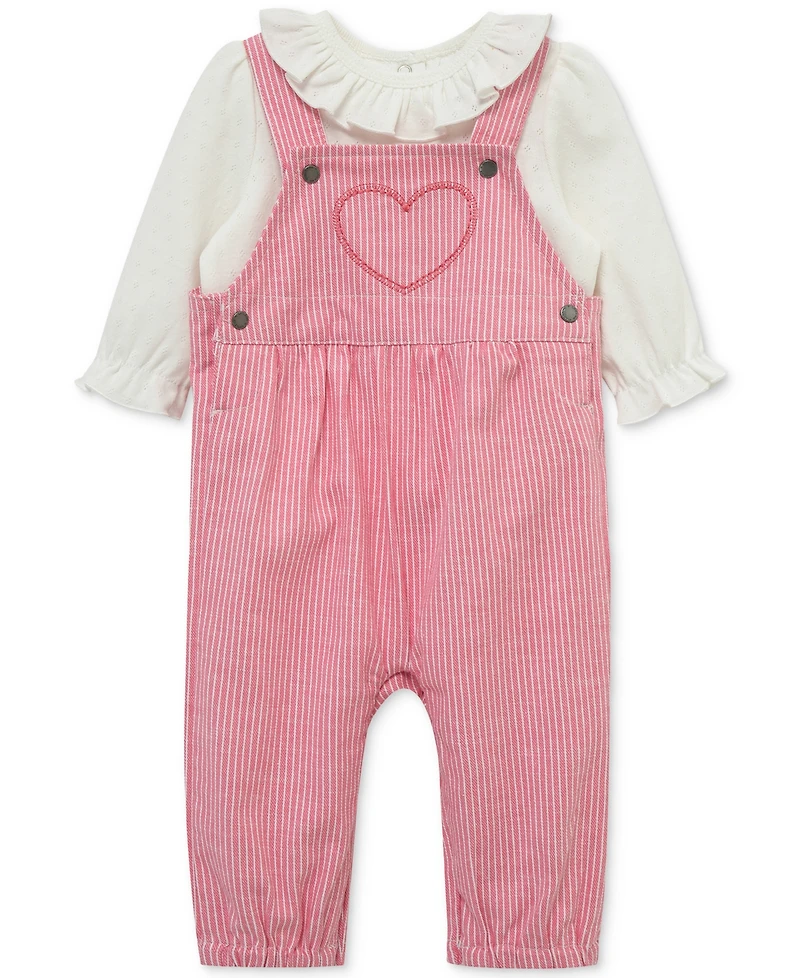 Little Me Baby Girls Ruffled Top & Heart Overall, 2 Piece Set