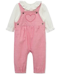Little Me Baby Girls Ruffled Top & Heart Overall, 2 Piece Set