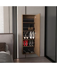 Baltimore Wall Mounted Shoe Rack, Mirror, Single Door, Ten Shoes Capacity,Natural Oak