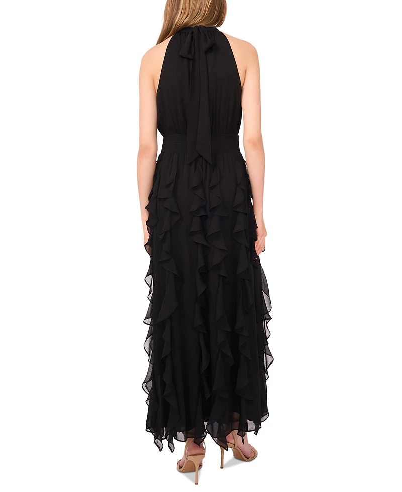 1.state Women's Smocked Cascade-Ruffle Halter Maxi Dress