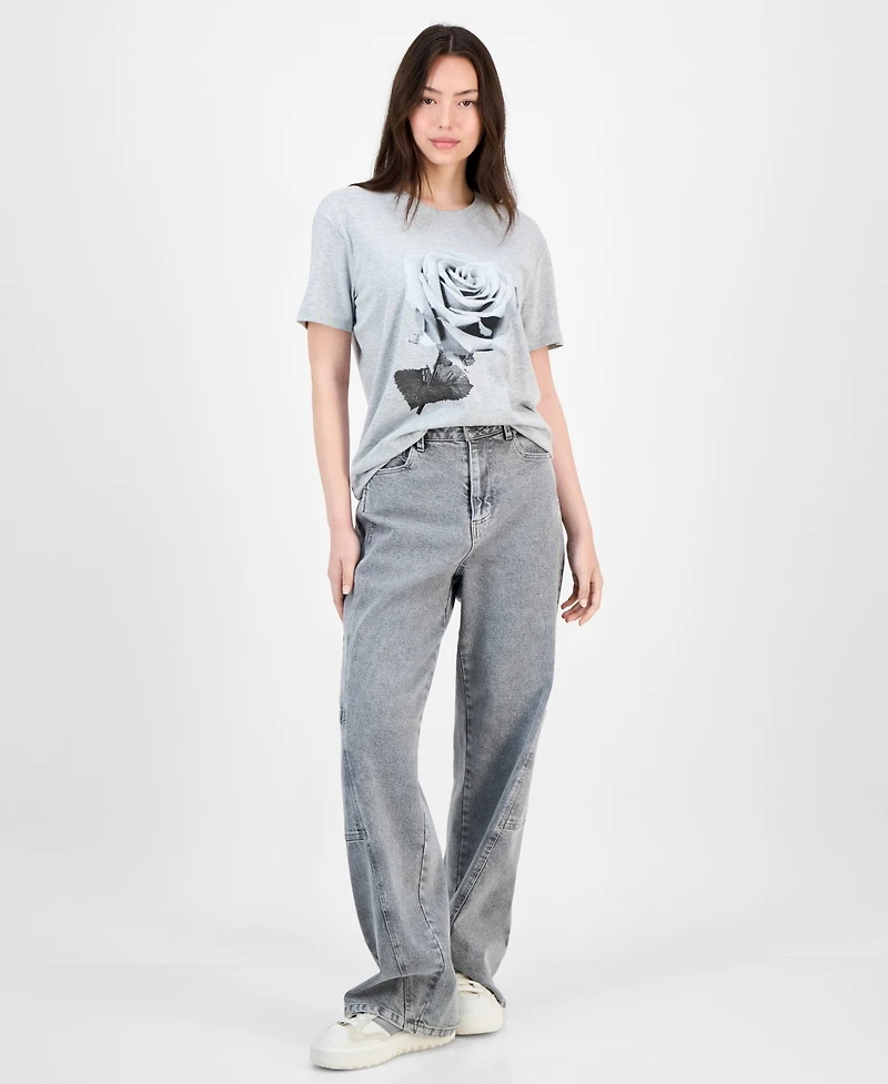 Self Esteem Juniors' Rose Graphic-Print Boyfriend T-Shirt