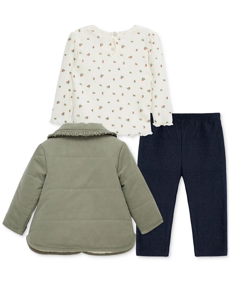 Little Me Baby Girls Corduroy Jacket, T-Shirt & Denim Pants, 3 Piece Set