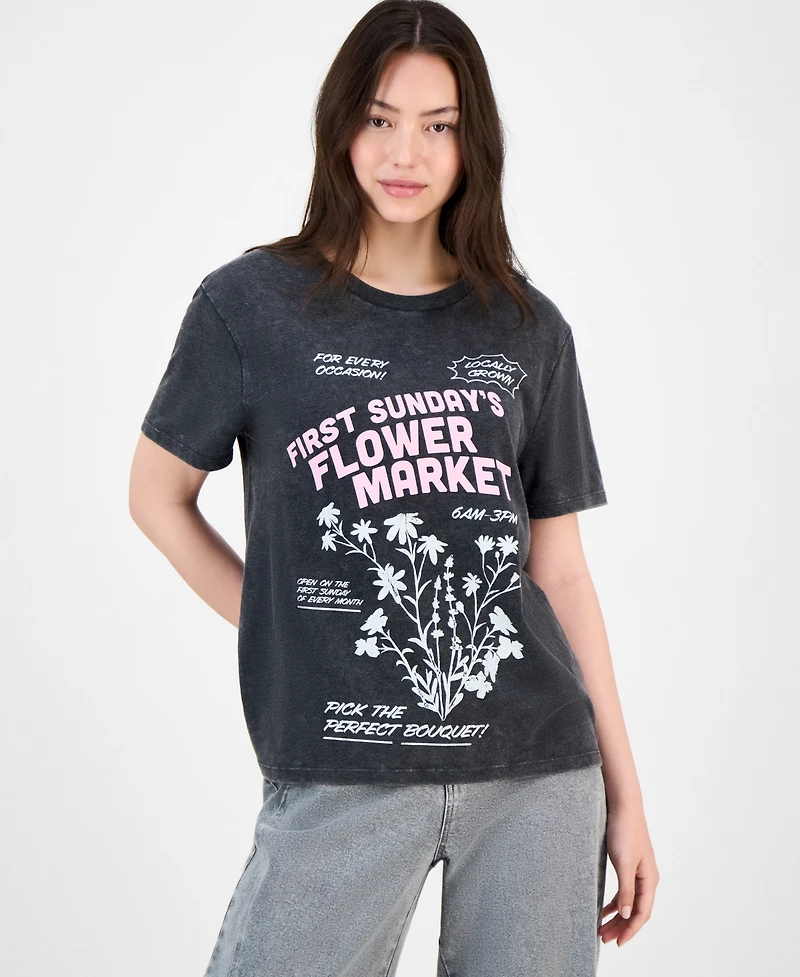 Love Tribe Juniors' Flower Market Graphic T-Shirt