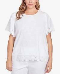 Ruby Rd. Plus Embroidered Sleeve Solid Top