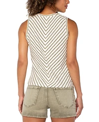 Liverpool Los Angeles Women's Striped Cotton Crewneck Twist-Front Sleeveless Top