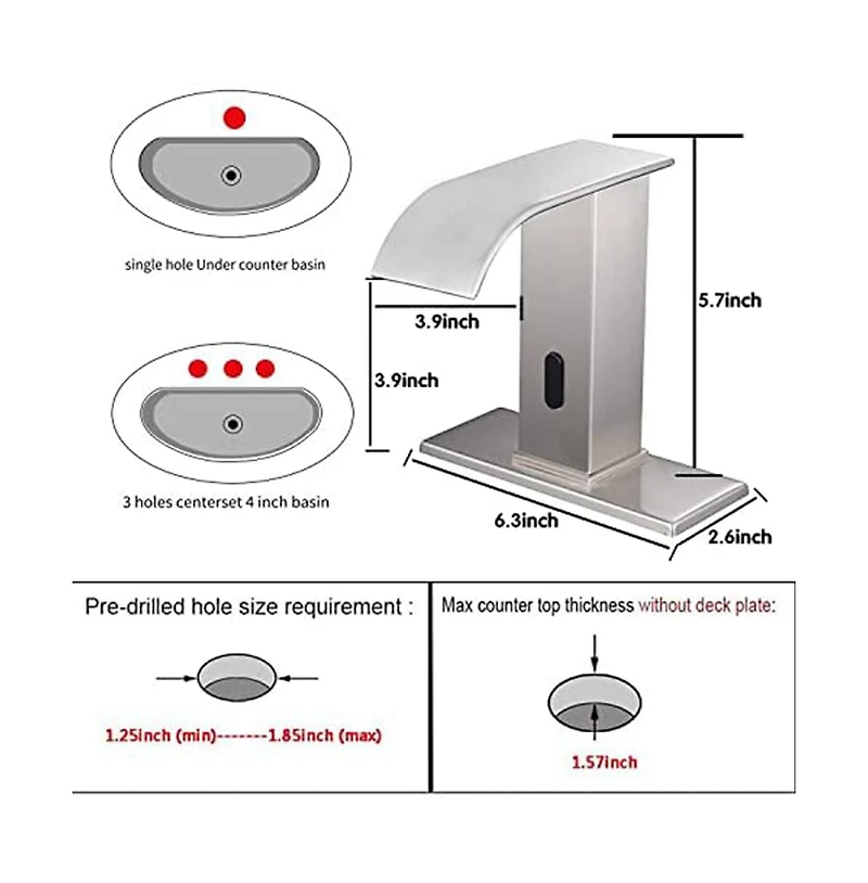 Battery Powered Touchless Single Hole Bathroom Faucet Sensor Deck Mount With Drain Kit Brushed Nickel