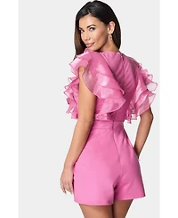 Bebe Women's Organza Ruffle Romper