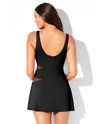 Swimsuits for All Women's Square Neck Mesh Cut Out Swimdress