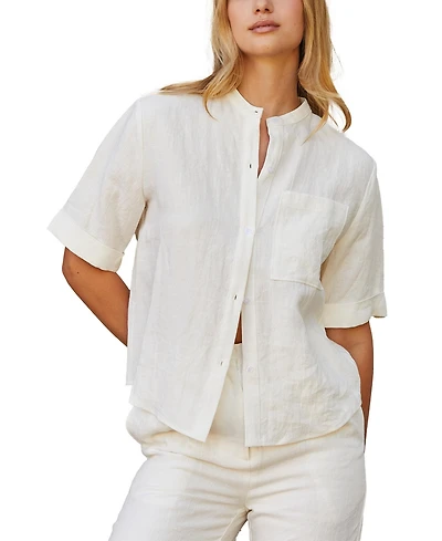 Crescent Women's Joyce Short Sleeve Button Up Linen Top