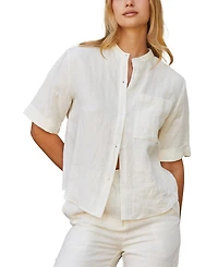 Crescent Women's Joyce Short Sleeve Button Up Linen Top