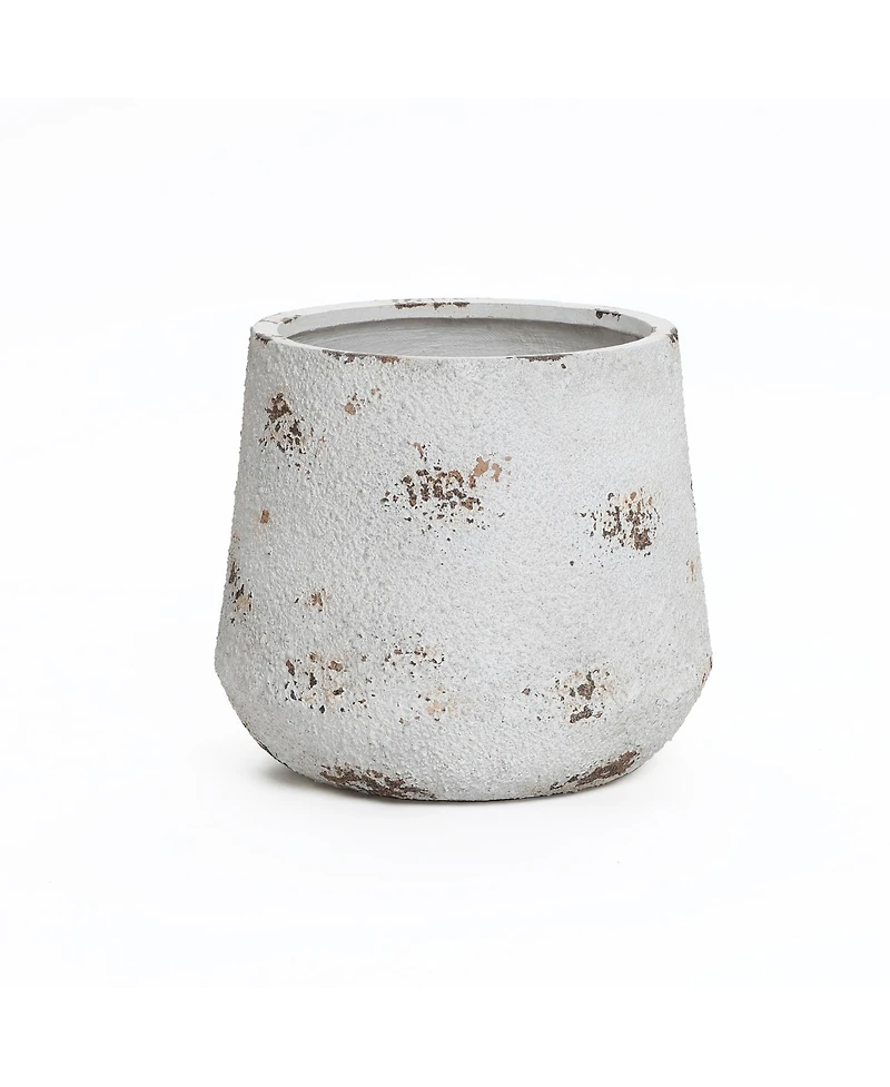 LuxenHome Rustic Off White with Brown Accents 15.6-Inch Tall Round MgO Planter