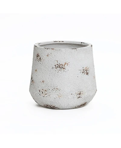 LuxenHome Rustic Off White with Brown Accents 15.6-Inch Tall Round MgO Planter